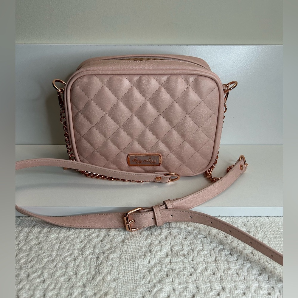 Itzy Ritzy Quilted Crossbody Bag in Blush Pink with Rose Gold Hardware